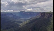 View of sky, canyon flanks and river from Grand Canyon walking track in Blue Mountains National Park near Blackheath.  Photo: Christina Bullivant &copy; DPIE