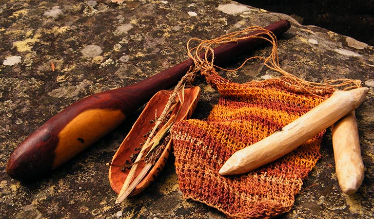 Aboriginal bush tools, Red Hands cave, Blue Mountains National Parks. Photo: Craig Marshall/NSW Government 