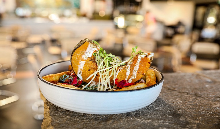 Pumpkin and haloumi salad served at Conservation Hut, Blue Mountains National Park. Photo: Conservation Hut Cafe