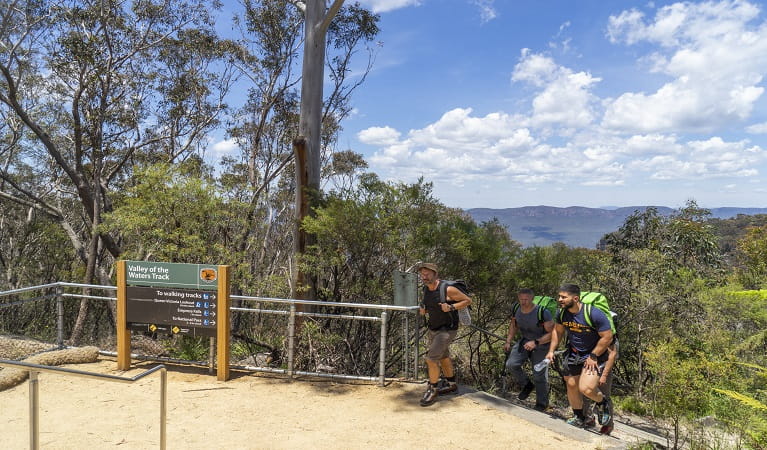 Walkers returning from Valley of the Waters track in Blue Mountains National Park. Photo: Simone Cottrell © DPE
