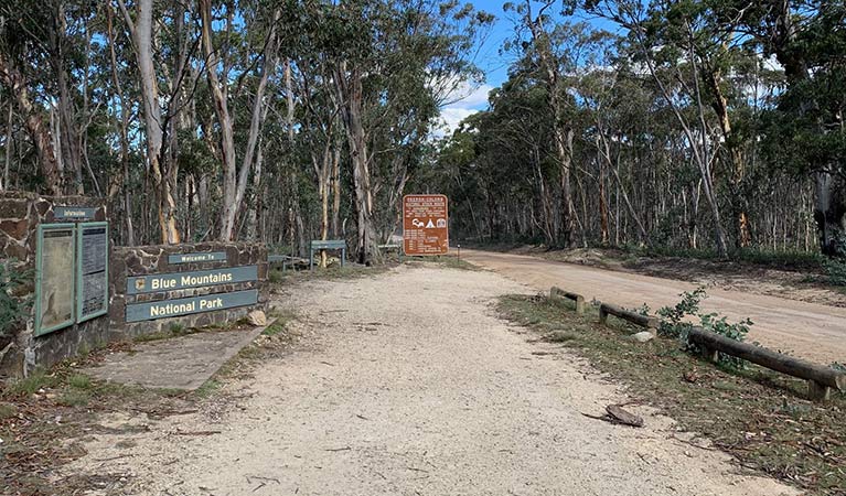 Park entrance signage along Mount Werong Road, Blue Mountains National Park. Photo: Sarah Morton/OEH