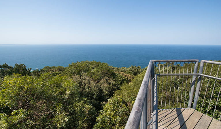 Viewpoint atop tower along Cape Hawke lookout walk, Booti Booti National Park. Photo credit: John Spencer &copy; DPIE
