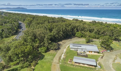 Aerial view of the beach and campground facilities at The Ruins campground. Photo credit: Shane Chalker &copy; Shane Chalker