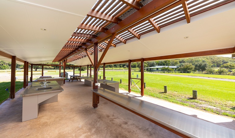 Barbecue facilities under shelter at The Ruins campground and picnic area. Photo credit: Shane Chalker &copy; Shane Chalker