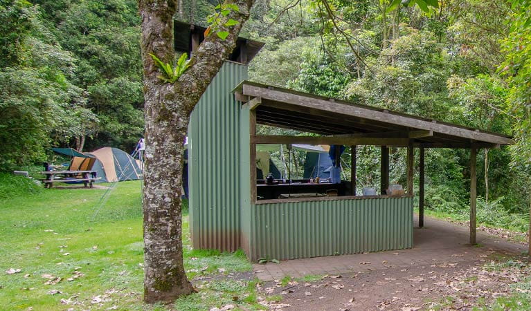 Picnic shelter at Forest Tops campground, Border Ranges National Park. Photo credit: John Spencer &copy; DPIE