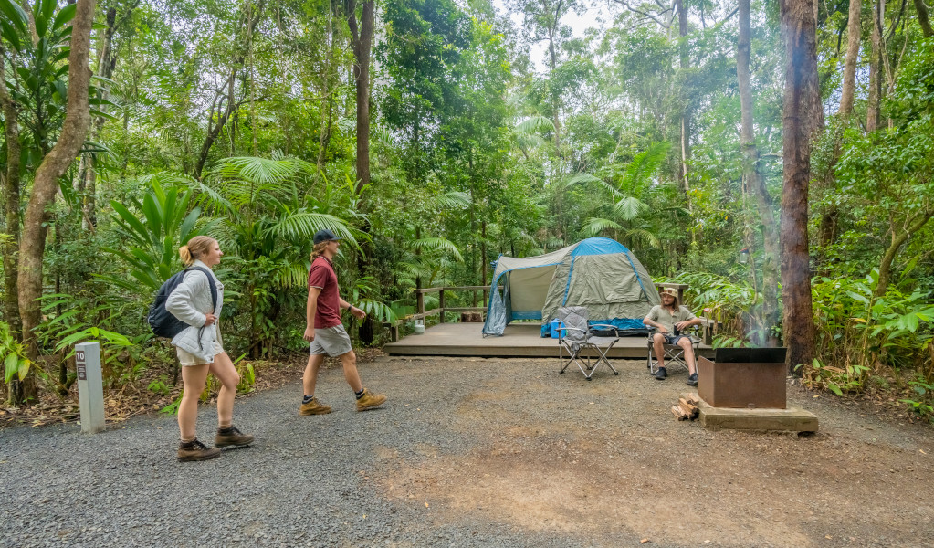 Campers and tent platform at Sheepstation Creek campground. Credit: John Spencer &copy; DPIE