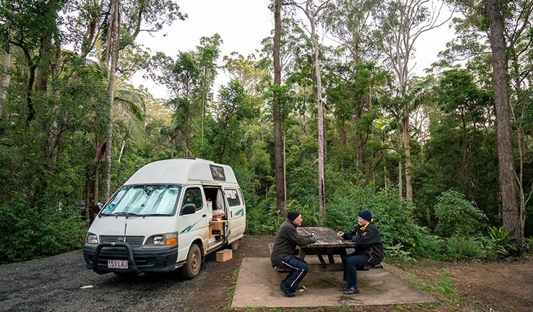 Campervan at Sheepstation Creek campground, Border Ranges National Park. Photo credit: John Spencer &copy; DPIE