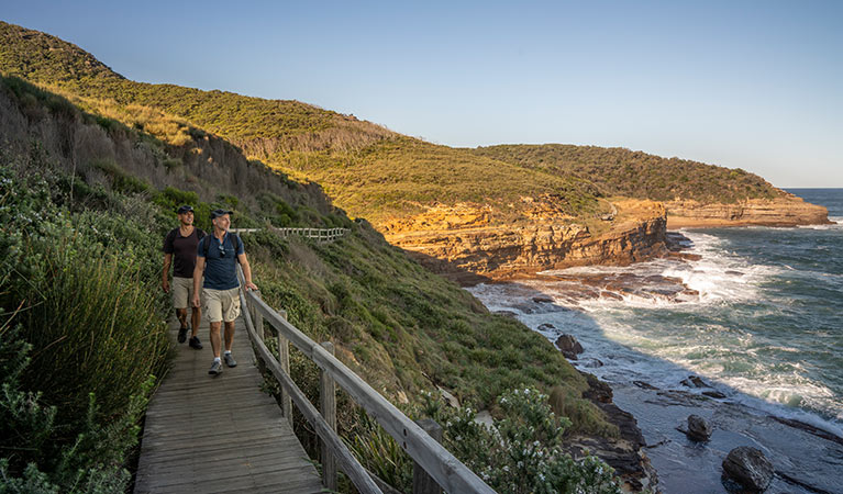 Two men walking along Bouddi coastal walk in Bouddi National Park, near Gosford. John Spencer &copy; OEH