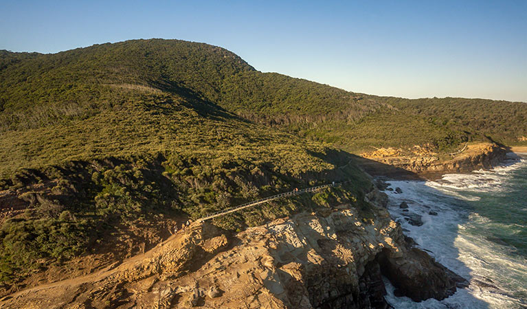 Aerial view of people walking along Bouddi coastal walk in Bouddi National Park, near Gosford. John Spencer &copy; OEH