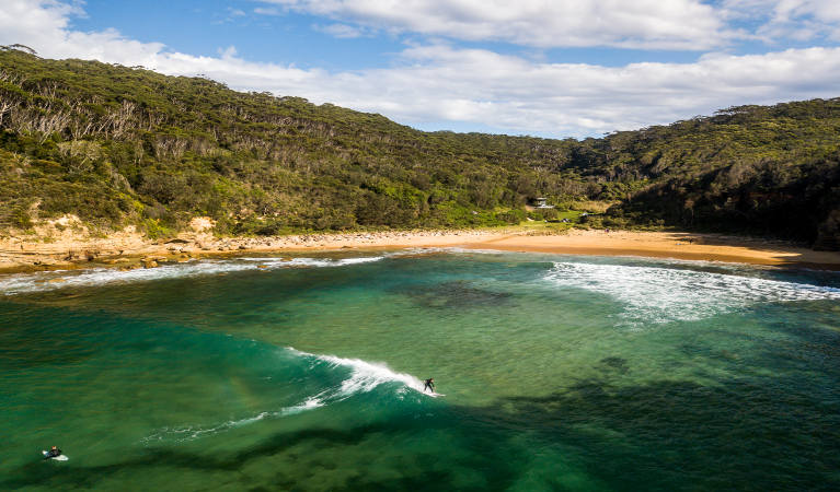Aerial view of Little Beach in Bouddi National Park. Photo credit: John Spencer. <HTML>&copy; DPIE