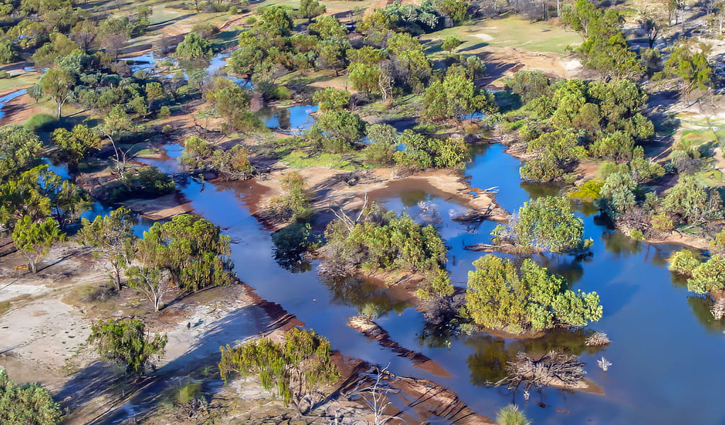 Aerial view of the waterways of outback Brindingabba National Park, 175km from Bourke. Photo: Joshua Smith &copy; DCCEEW