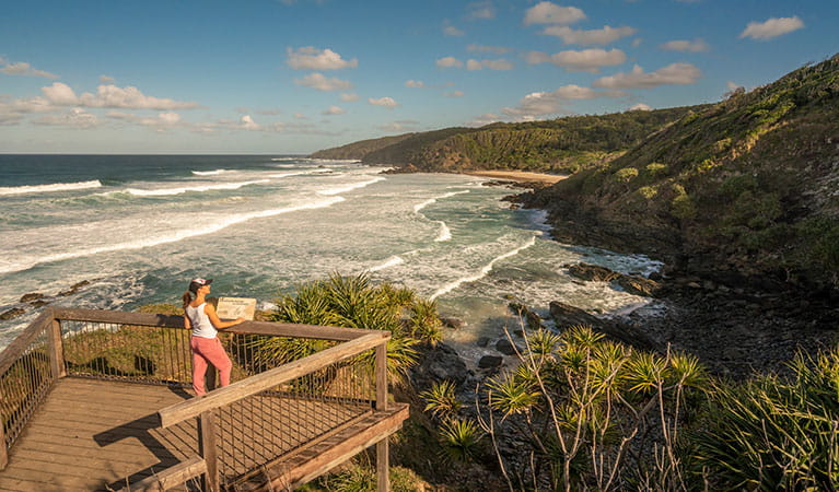 A woman at a lookout along Three Sisters walking track in Broken Head Nature Reserve. Photo: John Spencer/DPIE