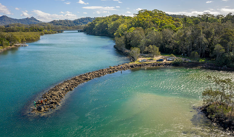 Aerial view of Brunswick River picnic area in Brunswick Heads Nature Reserve. Photo: John Spencer/DPIE