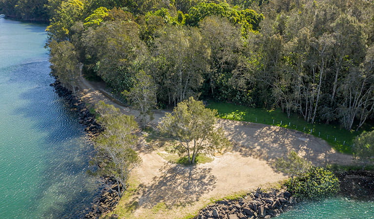 Aerial view of Brunswick River picnic area in Brunswick Heads Nature Reserve. Photo: John Spencer/DPIE