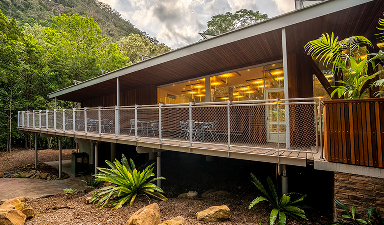 Exterior of Minnamurra Rainforest Centre with balcony in Budderoo National Park. Photo: John Spencer &copy; DPIE