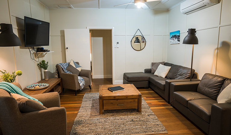 Lounge room with TV in Forest House, Bundjalung National Park. Photo: J Spencer/OEH