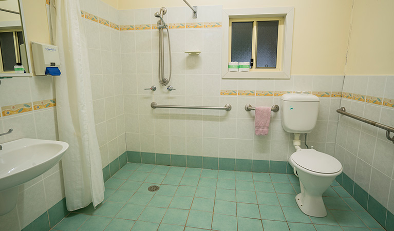 Accessible bathroom at Swamp House, Bundjalung National Park. Photo: J Spencer/OEH