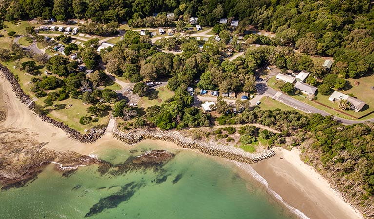 Aerial view of Woody Head cottages and cabins, Bundjalung National Park. Photo: John Spencer/OEH