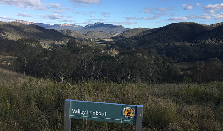 Valley lookout sign and views across Capertee Valley, Capertee National Park. Photo: Adam Bryce/OEH