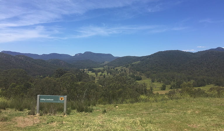 Valley lookout sign and views across Capertee Valley, Capertee National Park. Photo: Adam Bryce/OEH