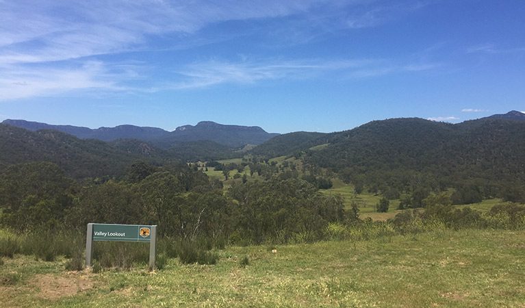 Valley lookout sign and views across Capertee Valley, Capertee National Park. Photo: Adam Bryce/OEH