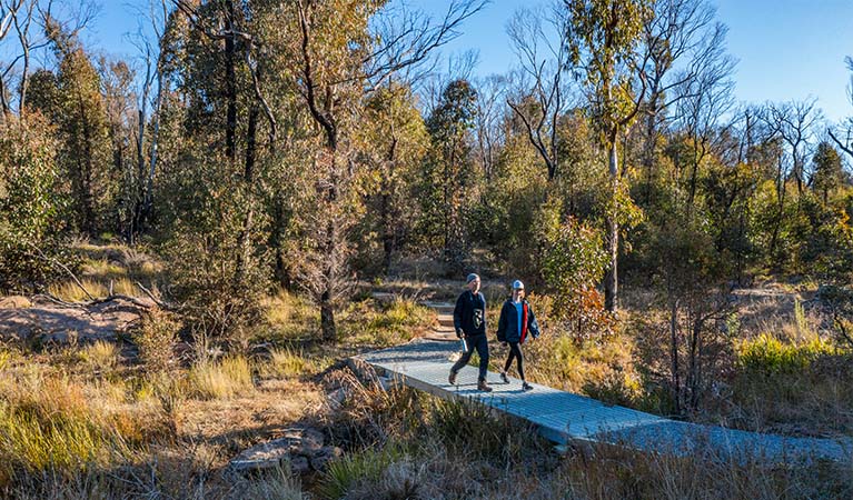 2 walkers on Warrigal walking track, Cathedral Rock National Park. Photo: Josh Smith &copy; DPE