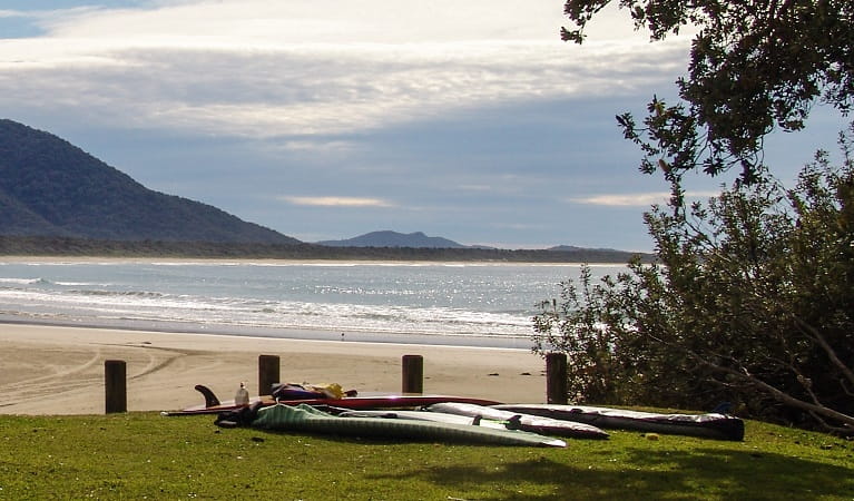 Surfboards at Dunbogan Beach, Crowdy Bay National Park. Photo: Taylor LoMonaco.