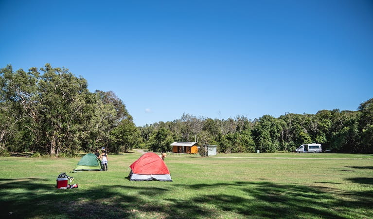 Campers and tents at Indian Head campground, Crowdy Bay National Park. Photo: Rob Mulally/DPIE