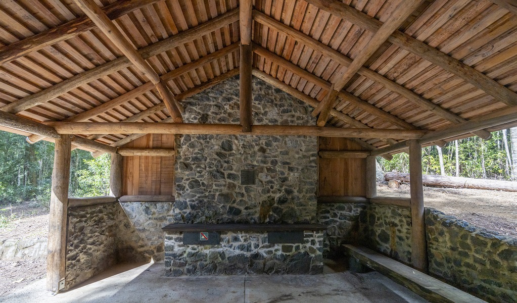 Inside the picnic shelter, which can fit a large group, Never Never picnic area, Dorrigo National Park. Credit: John Spencer/DCCEEW &copy; DCCEEW