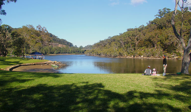 Family enjoying Davidson Park by Middle Harbour Creek in Garigal National Park. Photo: Natasha Webb/OEH