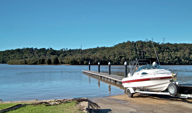 Boat and jetty in Georges River National Park. Photo: John Spencer