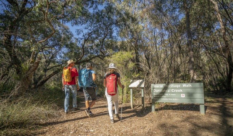 A family heading off to explore Little Dandahra Creek walking track in Gibraltar Range National Park. Photo: John Spencer &copy; DPIE