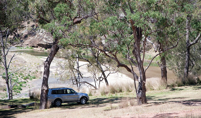 A car driving towards Big River campground in Goulburn River National Park. Photo: Nick Cubbin &copy; DPIE