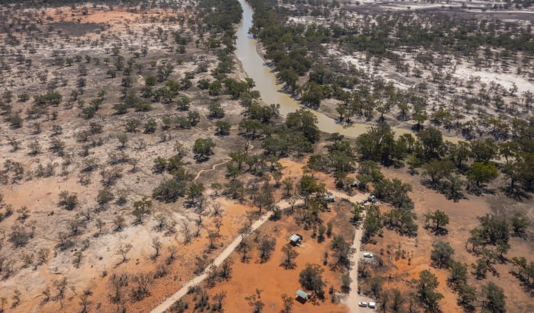 Aerial view of Yanda campground next to the Darling River in Gundabooka State Conservation Area. Photo: John Spencer &copy; DPE