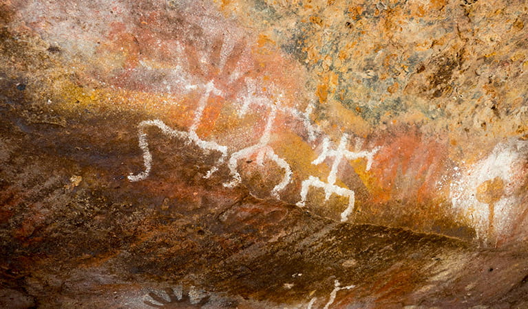 Artwork at Yapa (Mulgowan) Aboriginal art site, Gundabooka National Park. Credit: Leah Pippos &copy; DPIE