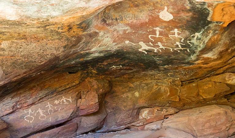 Artwork at Yapa (Mulgowan) Aboriginal art site, Gundabooka National Park. Credit: Leah Pippos &copy; DPIE