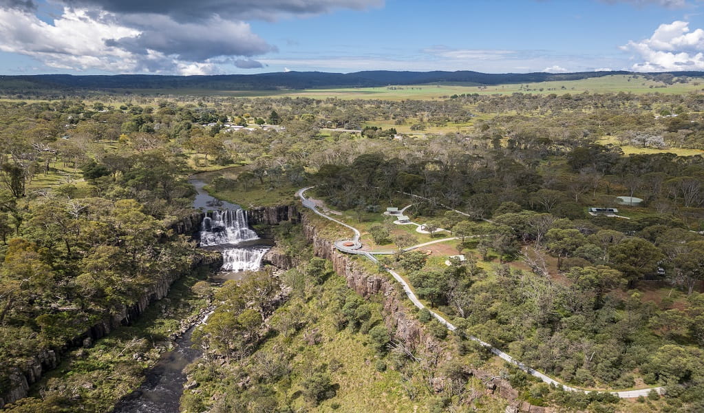 Aerial view of Upper Falls, Guy Fawkes River National Park. Photo: David Waugh &copy; DCCEEW