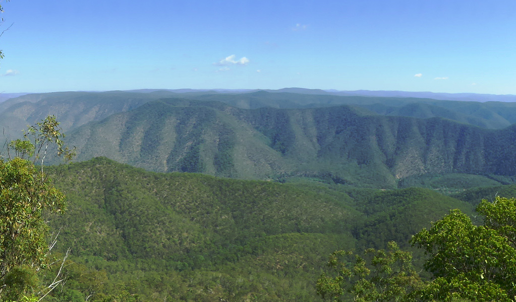 View of a rugged landscape of valleys and ridges stretching to the horizon. Photo credit: Fiona Gray &copy; DPIE