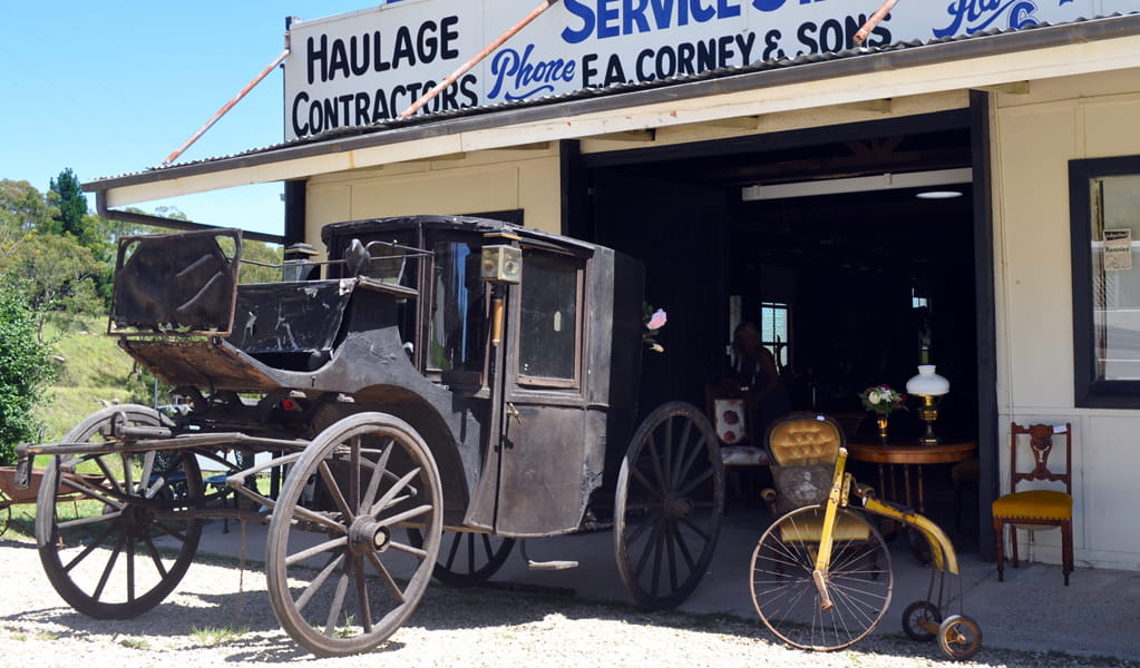 Corneys Garage in Hartley Historic Village near Lithgow is now an antique shop selling everything from carriages to crockery. Credit: Cherylin Collier &copy; Cherylin Collier