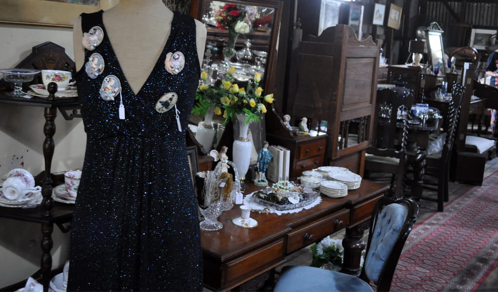 Antique clothing, jewellery and furniture are all for sale at the antique shop in Corneys Garage, Hartley Historic Site, near Lithgow. Credit:  Cherylin Collier &copy; Cherylin Collier