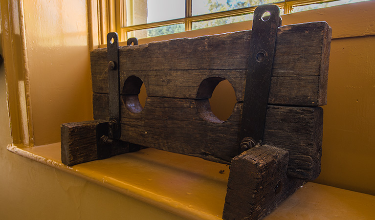 Hartley Courthouse stocks, Hartley Historic Site. Photo: John Spencer