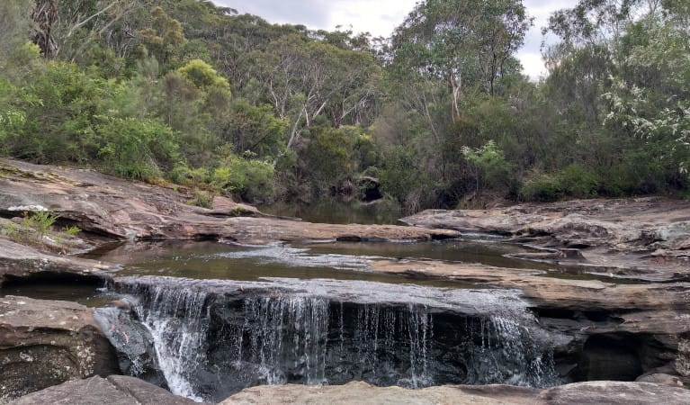 A small waterfall at Kingfisher Pool in Heathcote National Park. Photo: Jodie McGill &copy; DPIE