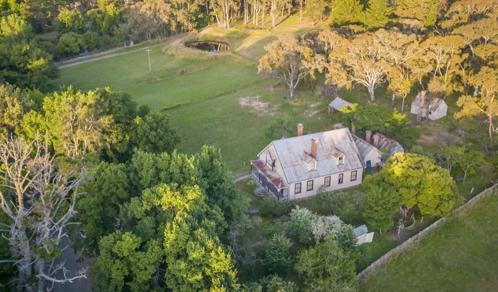 An aerial view of Craigmoor House in Hill End Historic Site. Photo: John Spencer &copy; DPE