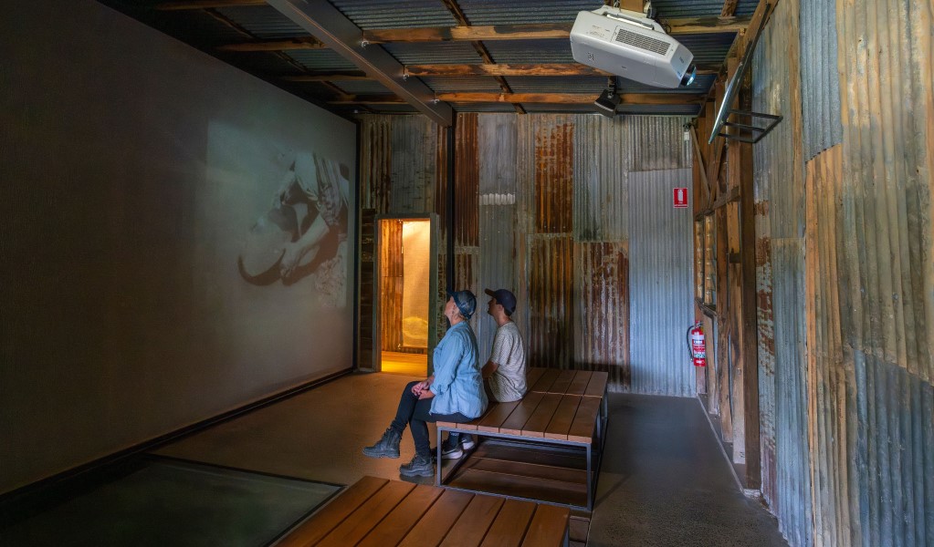 Visitors engage with projections of Hill End Historic Site's  rich gold rush past. Photo: John Spencer/DCCEEW © DCCEEW