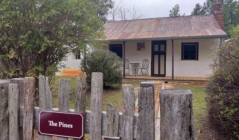 Front exterior of Hill End Pines Cottage, Hill End Historic Site. Photo: Brett Kearins/DPIE