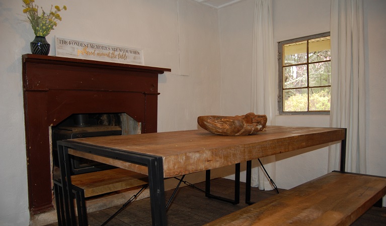 Dining room at Hill End Pines Cottage, Hill End Historic Site. Photo: Brett Kearins/DPIE