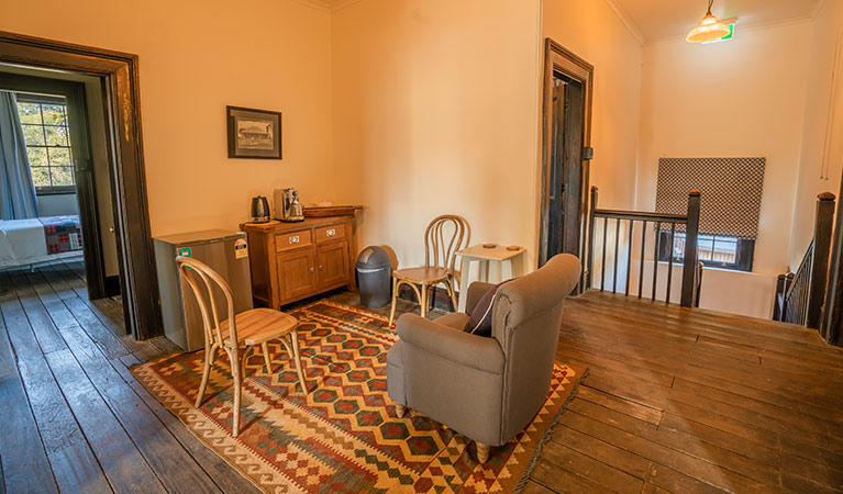 Small area with tea and coffee making facilities at Hosies, Hill End Historic Site. Photo: J Spencer/OEH