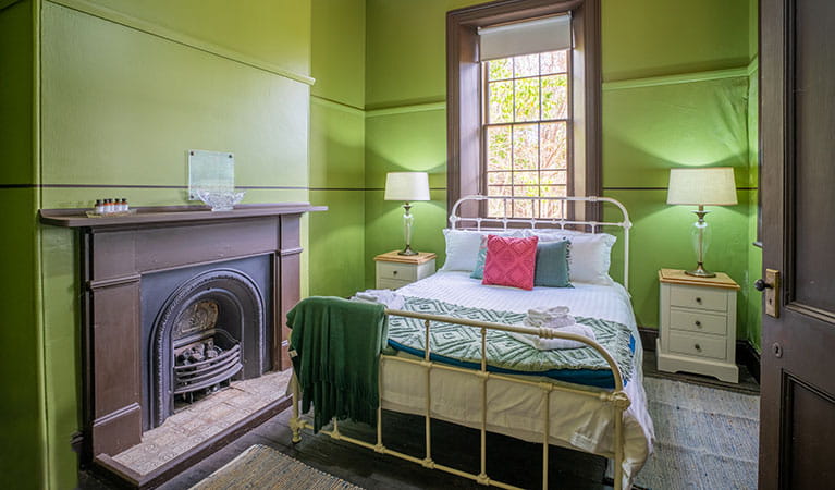 Bedroom with queen bed in Post Office Residence. Photo: John Spencer/OEH
