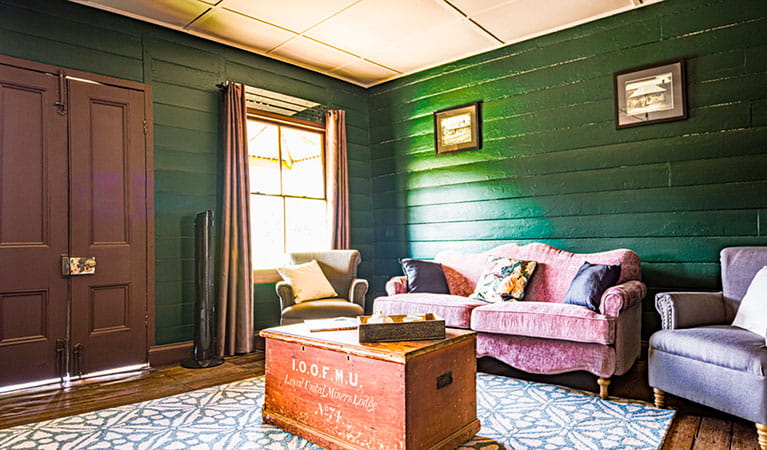 The lounge room at Sydney Hotel Cottage in Hill End Historic Site. Photo: Steve Garland &copy; DPIE