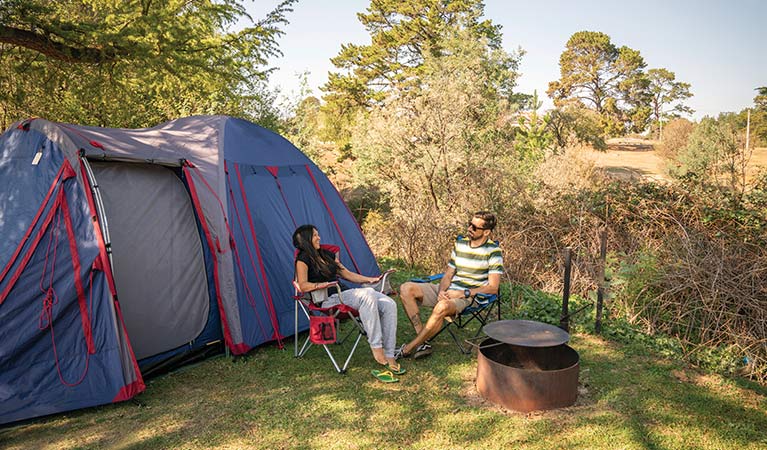 A couple camping at Village campground, Hill End Historic Site. Photo: John Spencer/OEH